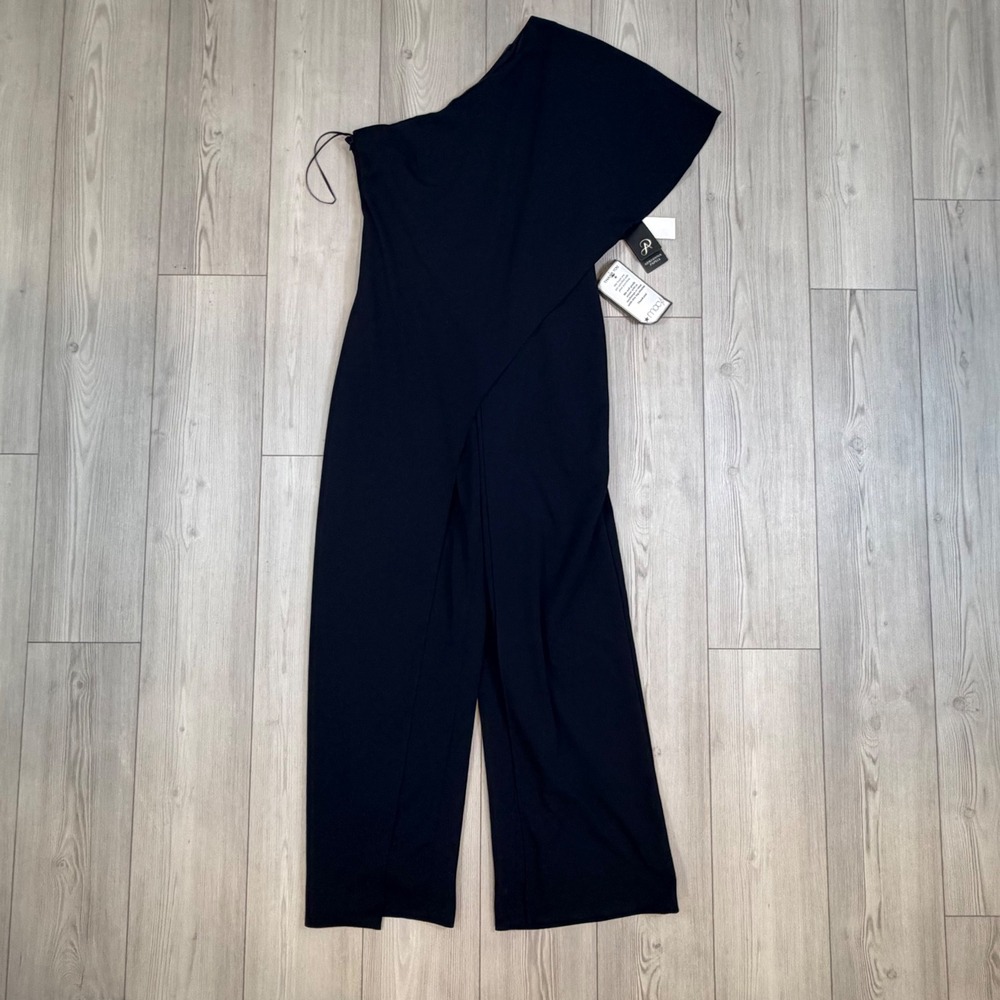 Adrianna Papell One Shoulder Jumpsuit Midnight Navy Blue Wide Leg AP1E201788 12